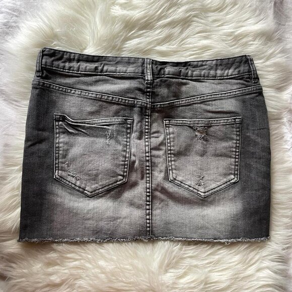 Grey Distressed Mini Denim Skirt - Picture 2 of 6